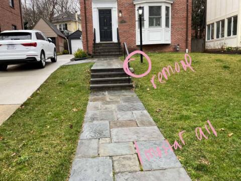 Chevy Chase Sod Installation, Walkway Repair, and Spring Cleanup (Before)