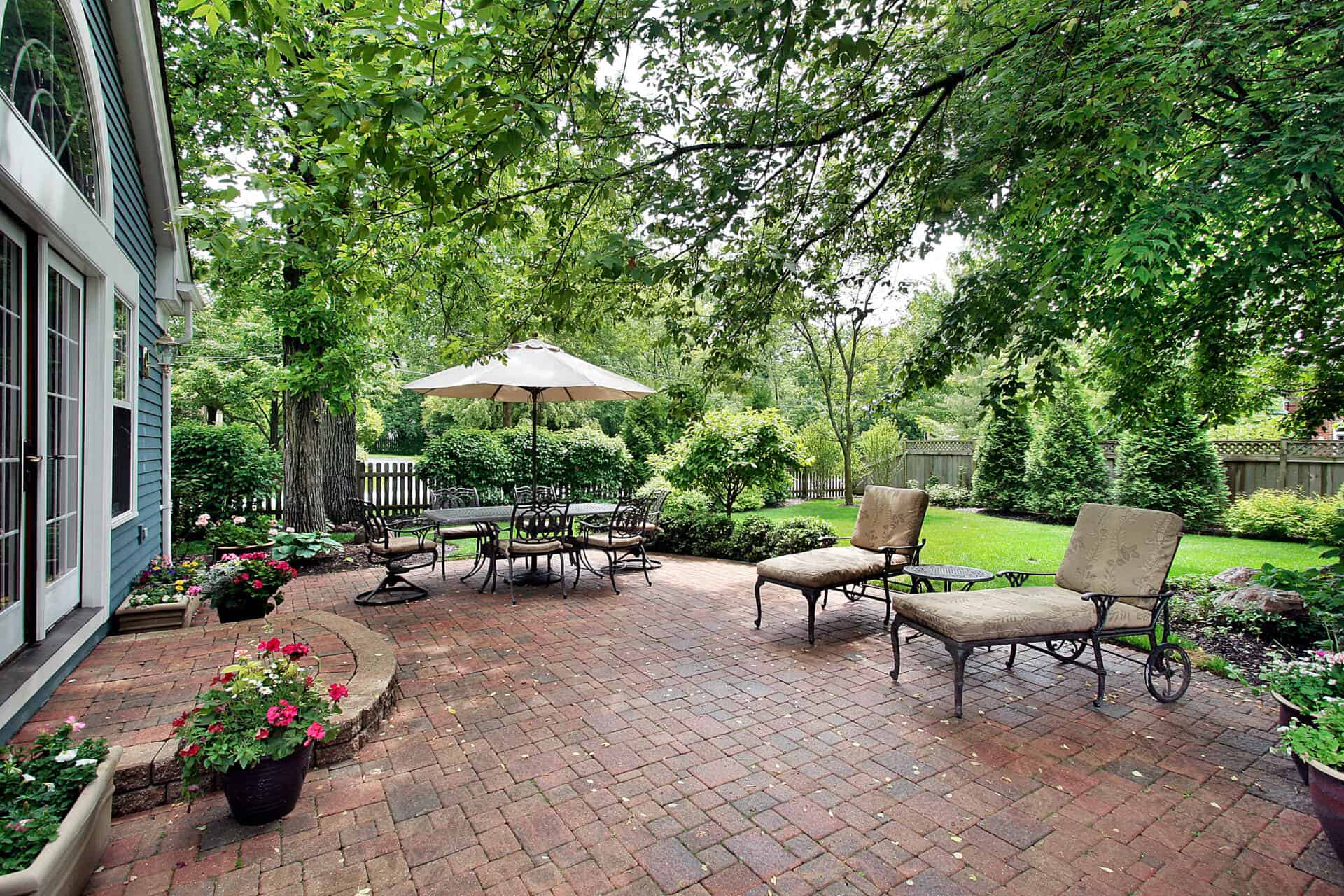 Brick patio of suburban home